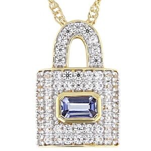 Tanzanite 18k Yellow Gold Over Sterling Silver
Lock Pendant With Chain 0.93ctw